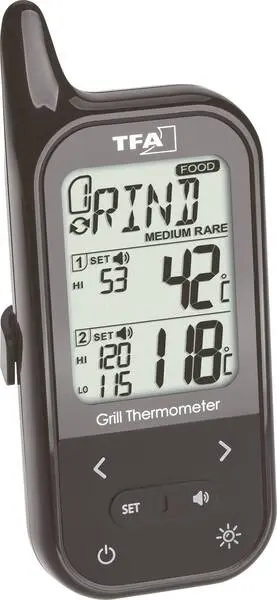TFA Dostmann 14.1511.01 Grill-Thermometer Alarm, Kabelsensor, Ofen- und Kerntemperatur mit 6 Werkzeugen