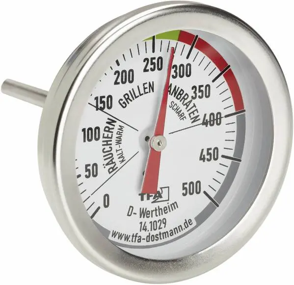 TFA Dostmann BBQ Grill Smoker Grillthermometer Edelstahl mit Holzgriff