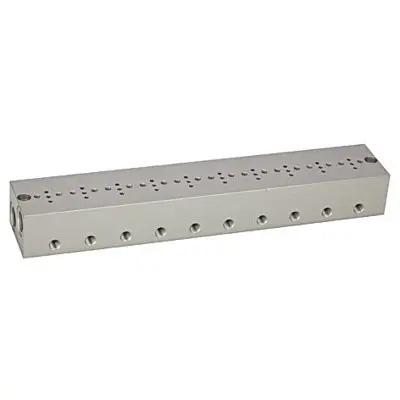 RIEGLER® - Reihengrundplatte 10-fach, M5 für Mini-Magnetventile 15mm für Propangas-Anschlüsse