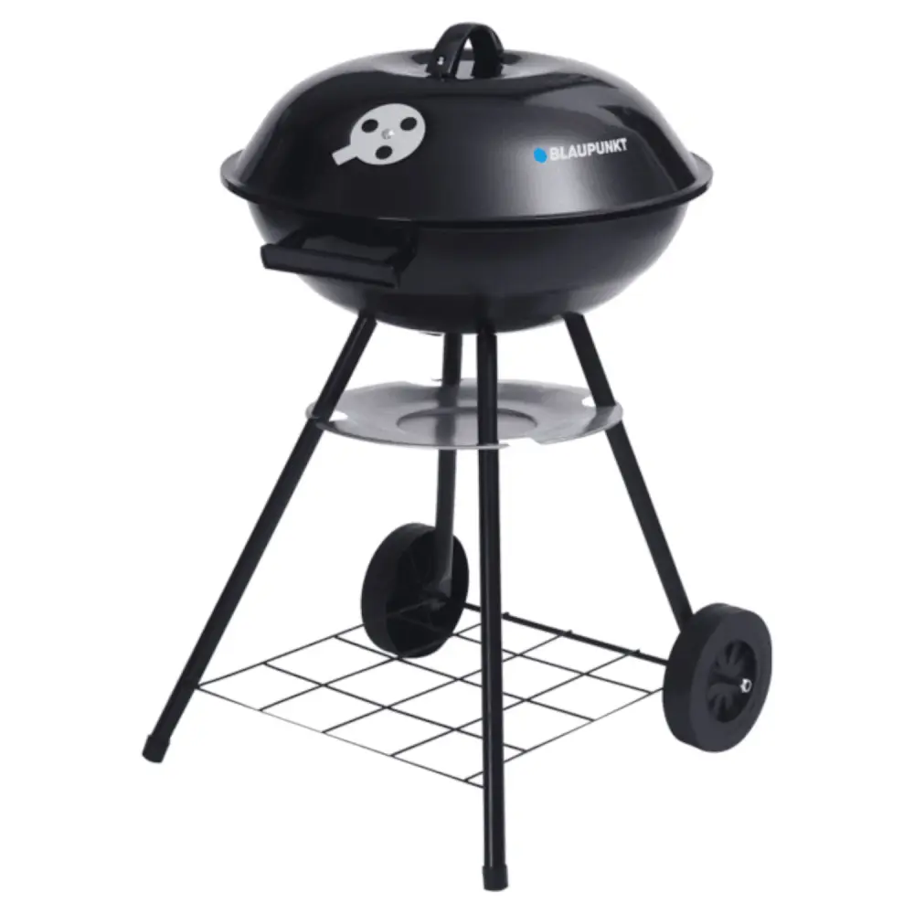 Professionelle Outdoor-Küche Holzkohlegrill auf Rollen Rundgrill Standgrill Gartengrill Grillwagen mit Unterem Regal Gart...