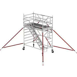Treppengerüst RS TOWER 53 großzügig, Fiber-Deck®, Länge 2,45 m, Arbeitshöhe 4,20 m.
