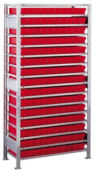 Schulte Grundregal Kleinteileregal-Set 1 MULTIplus150 2000 x 1000 x 300 mm verzinkt 16 Fachböden 150 Regalkästen 83x93x3...