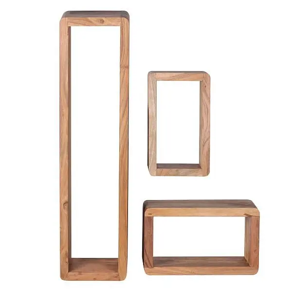 Wohnling Gestaltung Wandregal 3er Set BOHA Massiv Holzregale Akazie Landhausstil WL1.526