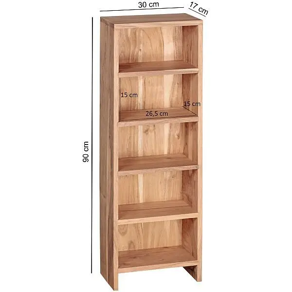 Wohnling CD Regal MUMBAI Massivholz Akazie 90 cm hoch 5 Fächer natur Landhaus-Stil WL1.764