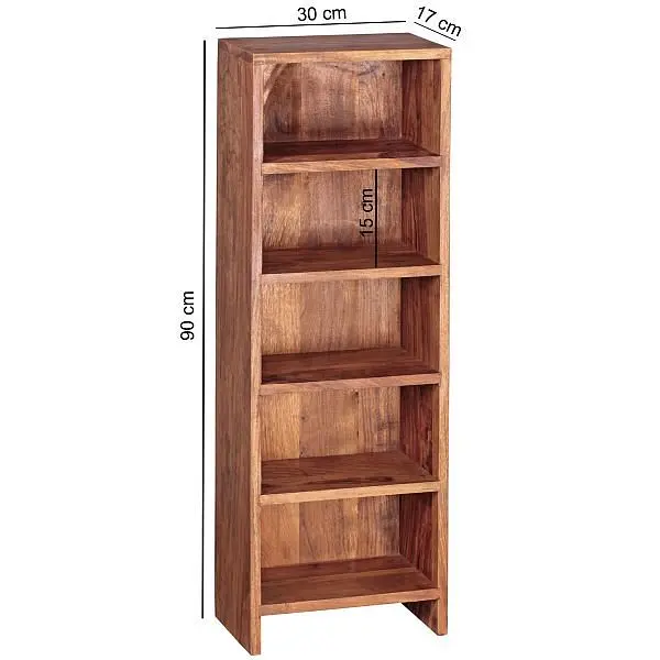 Wohnling CD Regal MUMBAI Massivholz Sheesham 90 cm hoch 5 Fächer natur Landhaus-Stil WL1.763