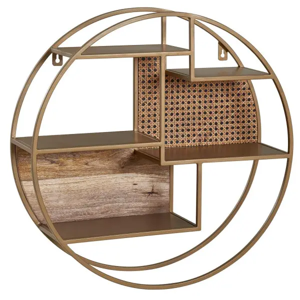Wohnling Wandregal Rattan 62x62x17 cm Hängeregal Massivholz / Metall Industrial Schweberegal Wiener Geflecht Rund Wand WL...