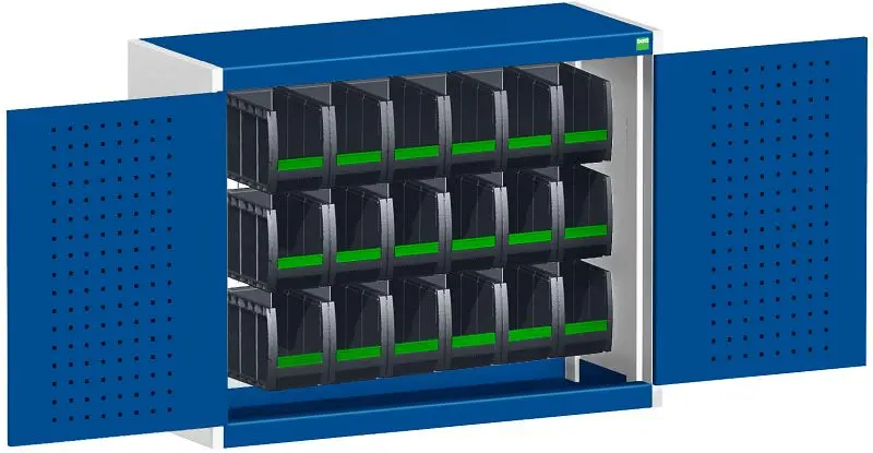 bott cubio Hängeschrank mit Flügeltüren Rückwand mit perfo Schlitzprägung BxTxH: 1050 x 325 x 700 mm RAL 7035/7016 40...