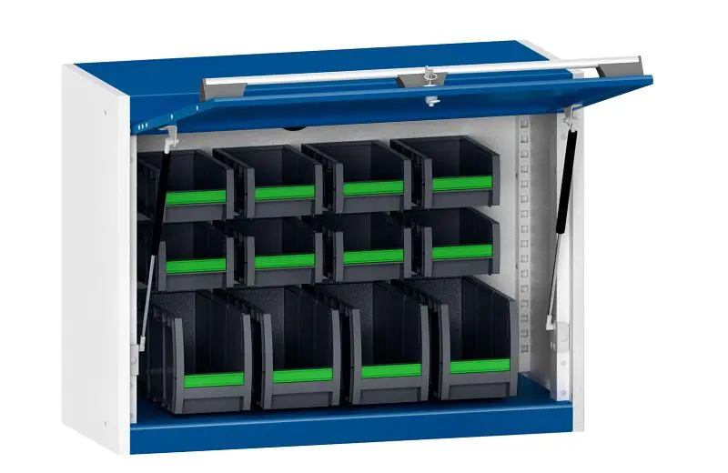 bott cubio Hängeschrank mit Liftklappe Rückwand mit perfo Schlitzprägung BxTxH: 800 x 325 x 600 mm RAL 7035/3004 400310...