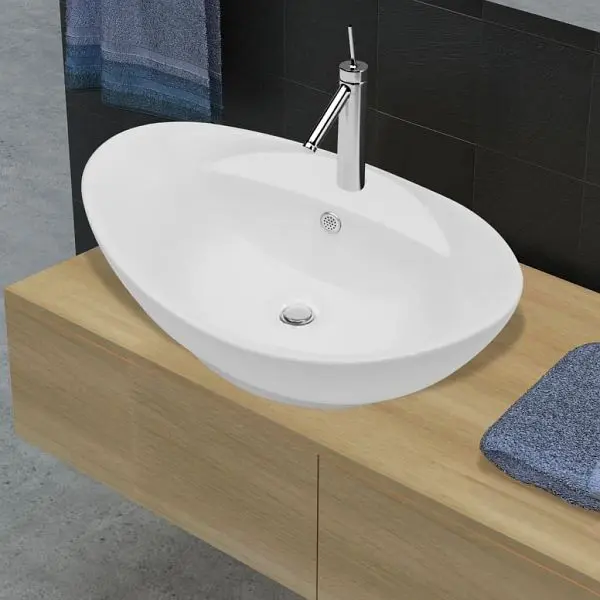 vidaXL Luxus-Keramikbecken Oval mit Überlauf und Wasserhahnloch 140678