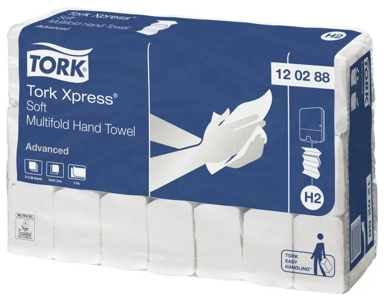 Tork Xpress weiß 21 Stück34cm 2-lagig H2 Multifold Handtuch VE: 21 Stück136 Tücher 2056580
