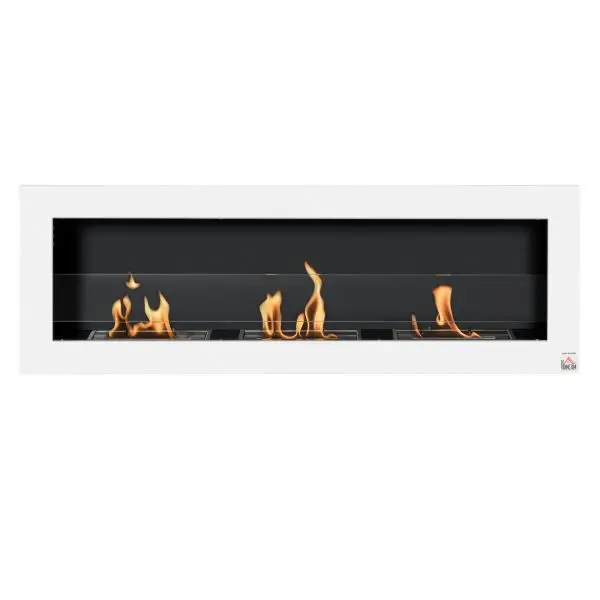 HOMCOM Ethanol-Kamin 3 Brennboxen 1L 3 Std. Brenndauer 2000W kein Rauch wandmontiert Stahl gehärtetes Glas Weiß 120 x 15...