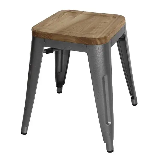 Bolero Bistro Stahlhocker mit Holzsitz - grau (4 Stück) GM636