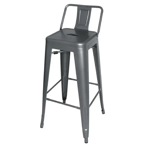 Bolero Bistro Stahlhocker mit Rückenlehne Gun Metal Grey (4 Stück) DM935