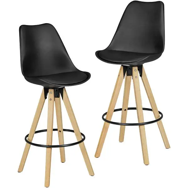 Wohnling 2er Set Barhocker Lima Schwarz Retro Gestaltung Kunstleder Holz mit Lehne WL5.046