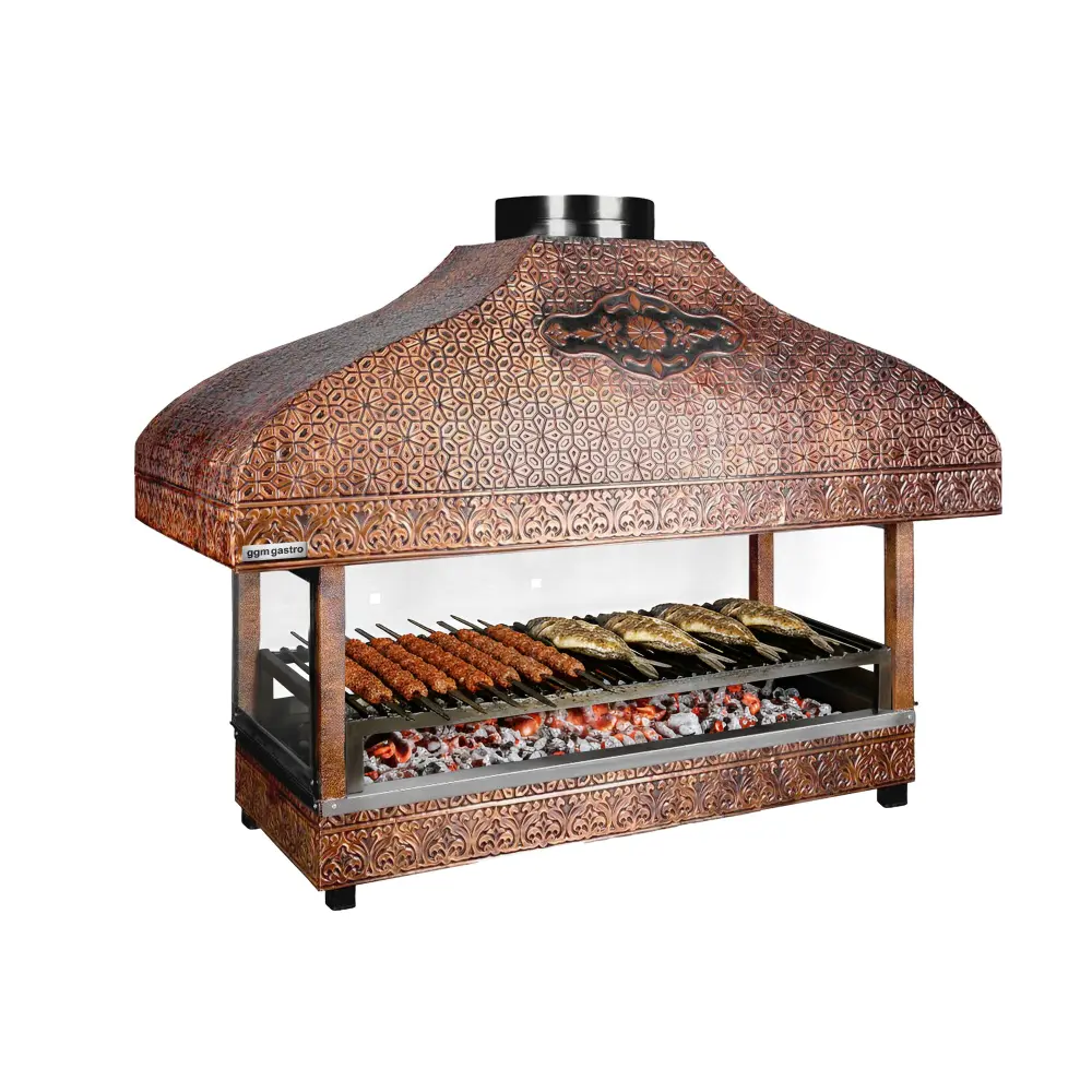 Holzkohle Kupfergrill - 1000mm - mit Glas mit Smokerbox