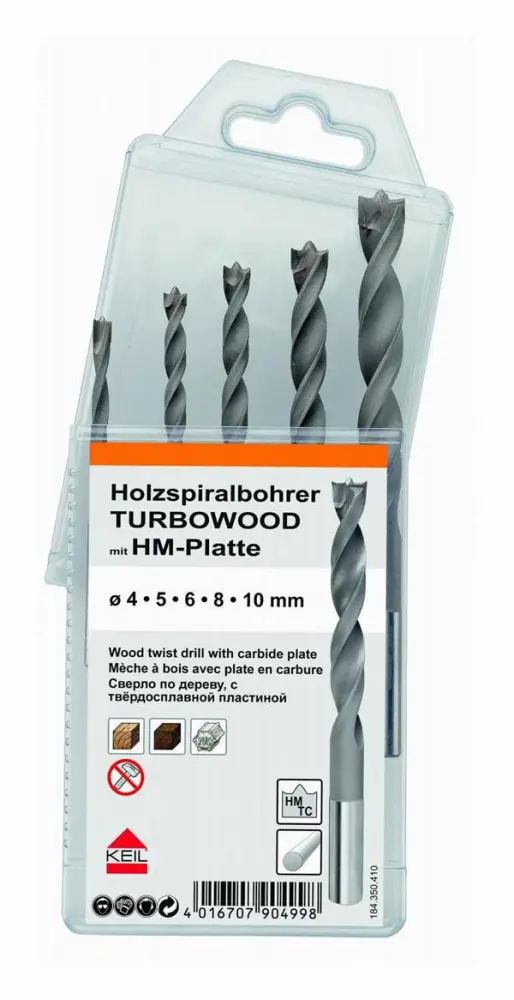 KEIL Holzbohrer Produktlinie HM Holzspiralbohrer TURBOWOOD MultiPack 5-teilig A1.184.350.410