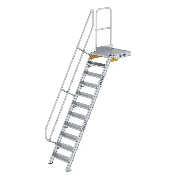 Munk Günzburger Steigtechnik Treppe mit Plattform 60° Stufenbreite 600 mm 11 Stufen Alukleinformatum geriffelt 600371