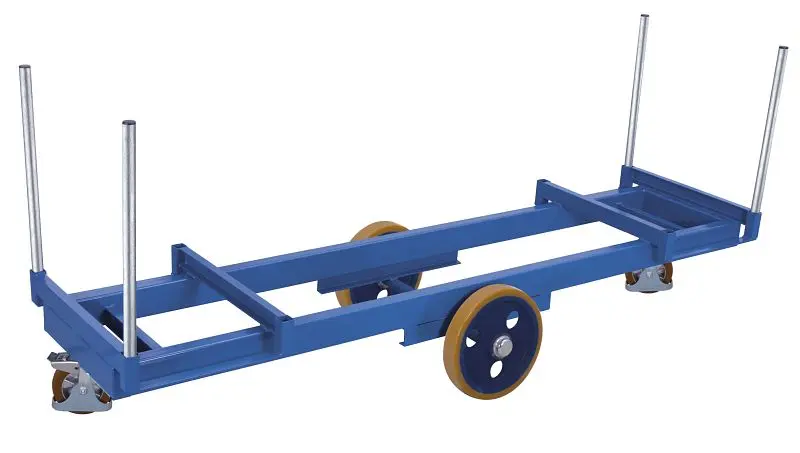 VARIOfit Langmaterialwagen mit 4 Rungen Ladefläche: 2.500 x 615 mm RAL 5010 enzianblau Radsatz:Bereifung aus Polyurethan ...