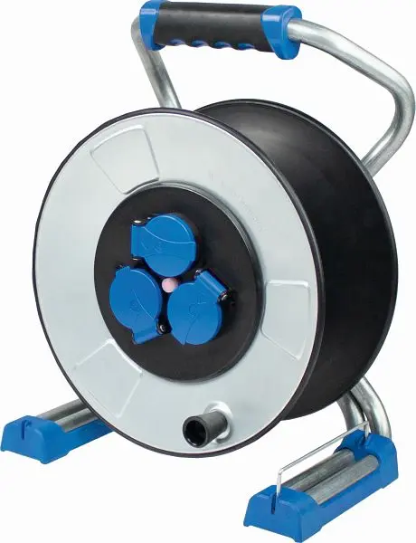 as-Schwabe „IronCoat“ Xperts Leer-Metallkabeltrommel 285mm Ø leer für ca. 50 m Kabel 3 Einbausteckdosen 230V/16A mit...