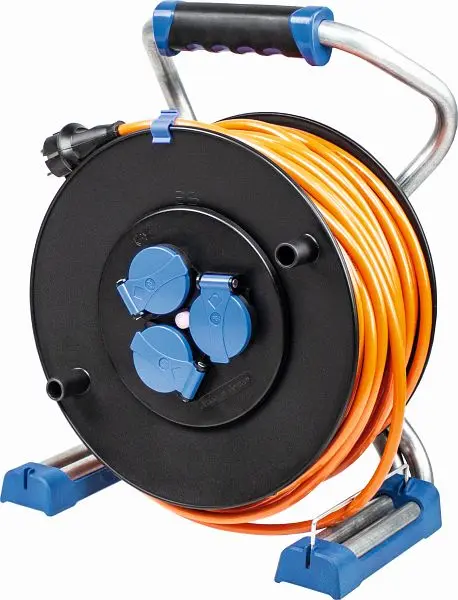 as-Schwabe Xperts Kabeltrommel 320mm Ø 50 m Baustellenleitung H07BQ-F 3G15 orange mit Sicherheitkontaktstecker 23645