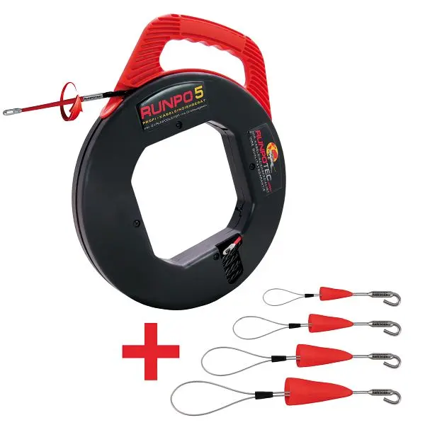 Runpotec RUNPO 5 - 30 m + RUNPOFIX Set Haken Kabeleinziehgerät + Kabelziehweisefe 11142