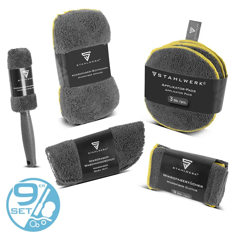 Stahlwerk Author cleaning set 9-part carpage set | Preparation set | Aut wash set | Detailing set Ultraweicher Stoff cloth...