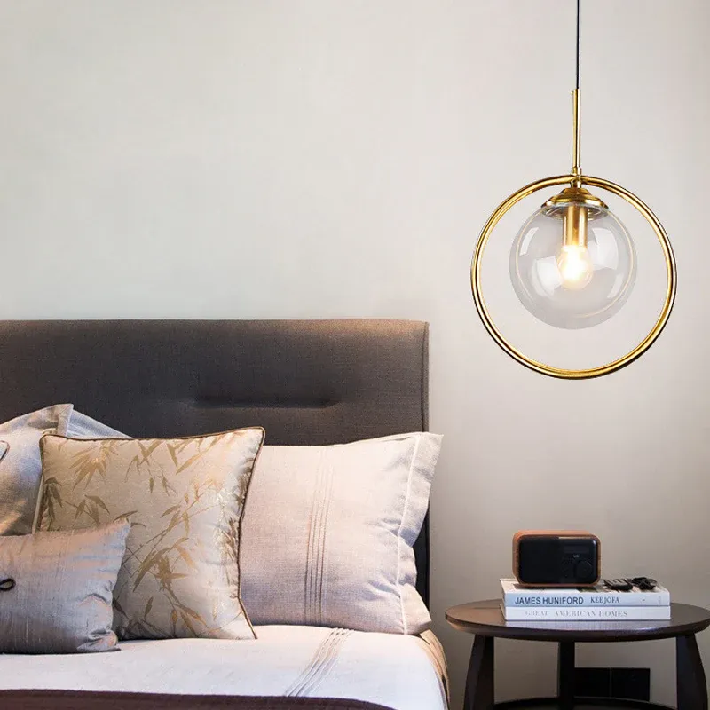 Golden Globe Pendelleuchte Postmodern 1 Kopf Rauchgrau/Klarglas Hängeleuchte Kit für Schlafzimmer