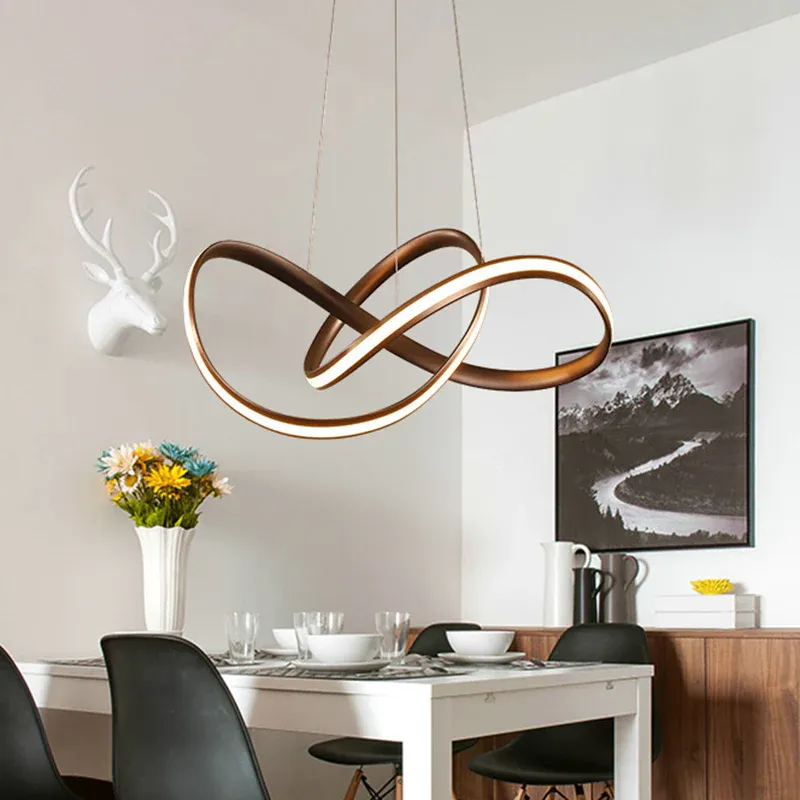 Moderne nahtlose Kurven Kronleuchter Lichter Metall Pendelleuchte Kit für Wohnzimmer