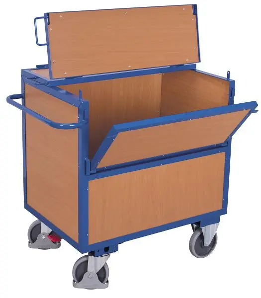 VARIOfit Holzkastenwagen mit Deckel fest verschweißt Ladefläche: 970 x 670 mm RAL 5010 enzianblau sw-700.407