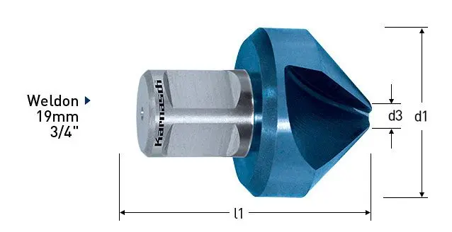 Karnasch Kegelsenker 90° HSS-XE Blue-Tec beschichtet Weldonschaft 19mm d=40mm 201195040
