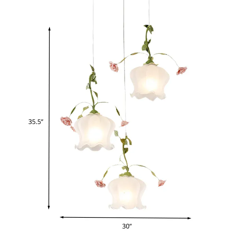 Milchglas-Pendelleuchte mit mehreren Leuchten, pastoral, 3 Glühbirnen, Restaurant-Hängeleuchte Grün mit rundem/linearem...