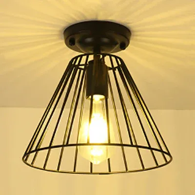 Premium Offroad Konische halbbündige Metallleuchte mit Käfigschirm. Industrielle halbbündige Innenleuchte mit 1 Glühbi...