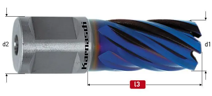 Karnasch Pulverstahl+DURABLUE-beschichteter Kernbohrer Weldonschaft 19mm Nutzlänge 30mm Blue-Line30 PRO / Blue-Line-Rail3...