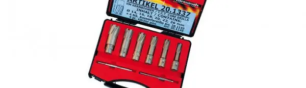Karnasch Set BASIC Hard-Line40 6 Hartmetall-bestückte Kernbohrer: Nutzlänge 40mm Fein Quick- Schaft 18mm 201337