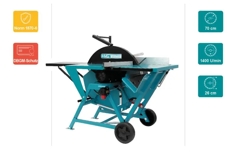 HMG Wipp- und Tischkreissäge WTS 7-6 mit 700mm Hartmetall Sägeblatt SWZ Z84 nagelgewiss E-Motor 5.5kw 400V Direktantrieb...