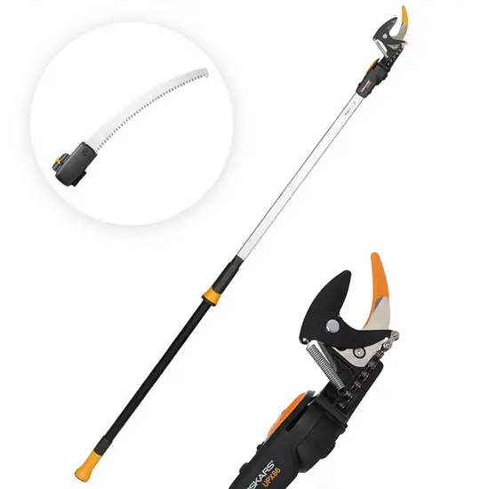 Fiskars UPX86 - Profi-Teleskop-Schneidgiraffe für den Baumschnitt - Schaft 240/400 cm + Handsäge - Ø 32mm
