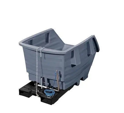 DENIOS Kippwagen aus Polyethylen (PE) mit Gabeltaschen 500 Liter Volumen grau 153578