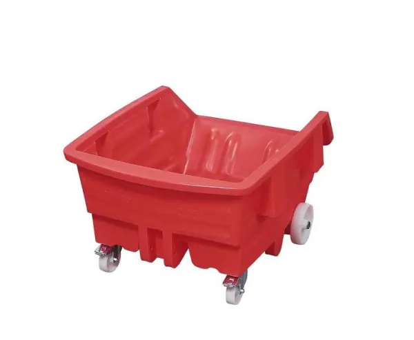 DENIOS Kippwagen aus Polyethylen (PE) mit Rollen 500 Liter Volumen rot 153539