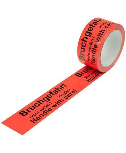 DENIOS Warn-Klebeband PP Aufdruck Bruchgefahr signal-rot 50 mm breit x 66 m VE: 12 Rollen 299569