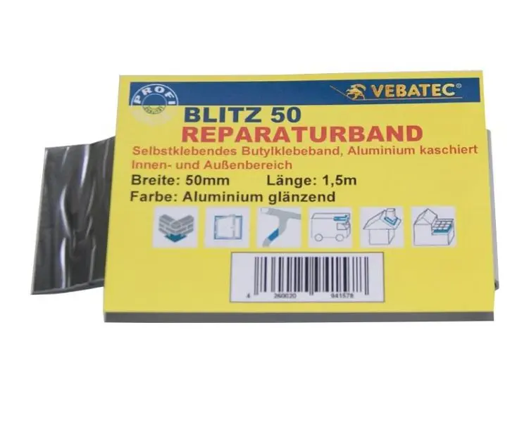 Vebatec Blitz Butyl Reparaturband Alukleinformatum-glänzend 50mm x 15m 106