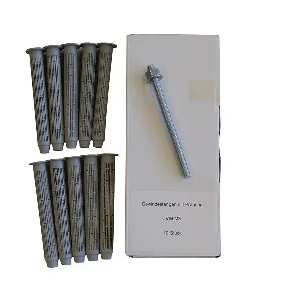 Sanremo SET 15 Injektionsmörtelsystem- 10x Ankerstange M8 x 110mm verzinkt + 10x Siebhülse 13x100mm SET15