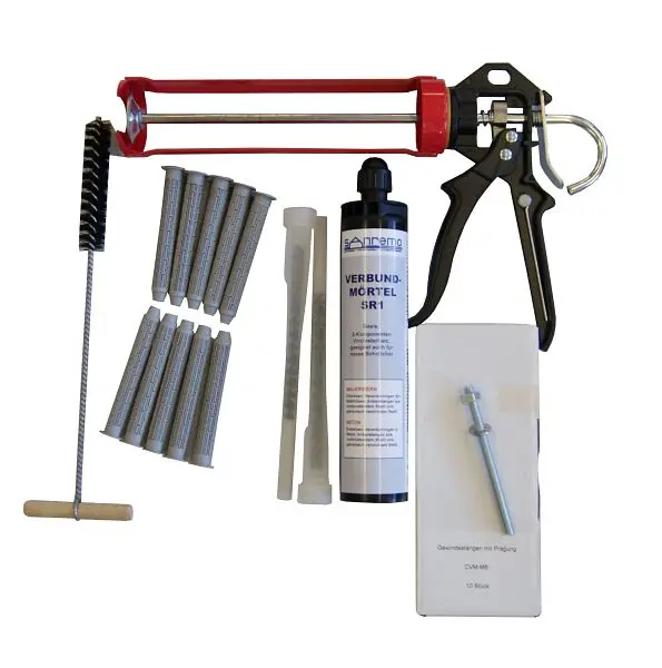 Sanremo SET 22 Injektionsmörtelsystem- 10x Ankerstange M8 x 110mm Edelstahl A4 10x Siebhülse 13 x 100mm Auspresspistole ...