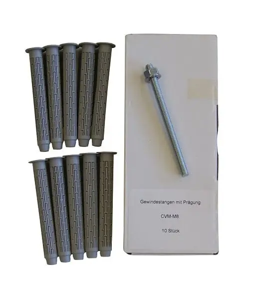 Sanremo SET 27 Injektionsmörtelsystem- 10x Ankerstange M8 x 110mm Edelstahl A4 + 10x Siebhülse 13x100mm SET27