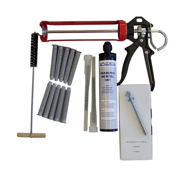 Sanremo SET 23 Injektionsmörtelsystem- 10x Ankerstange M10 x 130mm Edelstahl A4 10x Siebhülse 15 x 100mm Auspresspistole...