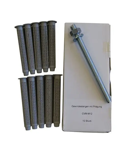 Sanremo SET 17 Injektionsmörtelsystem- 10x Ankerstange M12 x 160mm verzinkt + 10x Siebhülse 15x100mm SET17