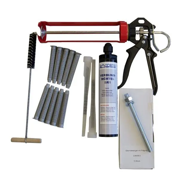 Sanremo SET 09 Injektionsmörtelsystem - 10x Ankerstange M12 x 160mm verzinkt 10x Siebhülse 15 x 100mm Auspresspistole Re...