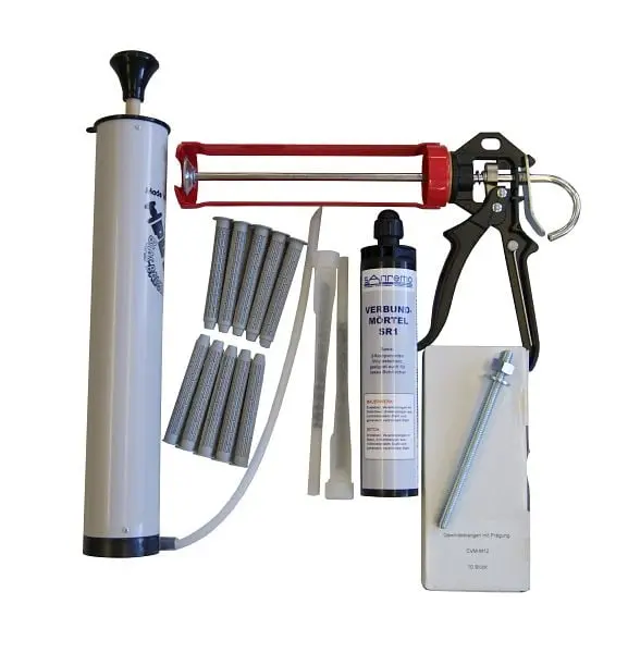 Sanremo SET 13 Injektionsmörtelsystem- 10x Ankerstange M12 x 160mm verzinkt 10x Siebhülse 15 x 100mm Auspresspistole Aus...