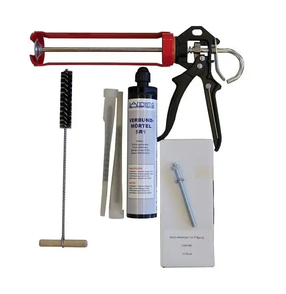 Sanremo SET 06 Injektionsmörtelsystem- 300ml Kartusche 2 Statikmischer 10x Ankerstange M8 x 110mm verzinkt Auspresspistol...