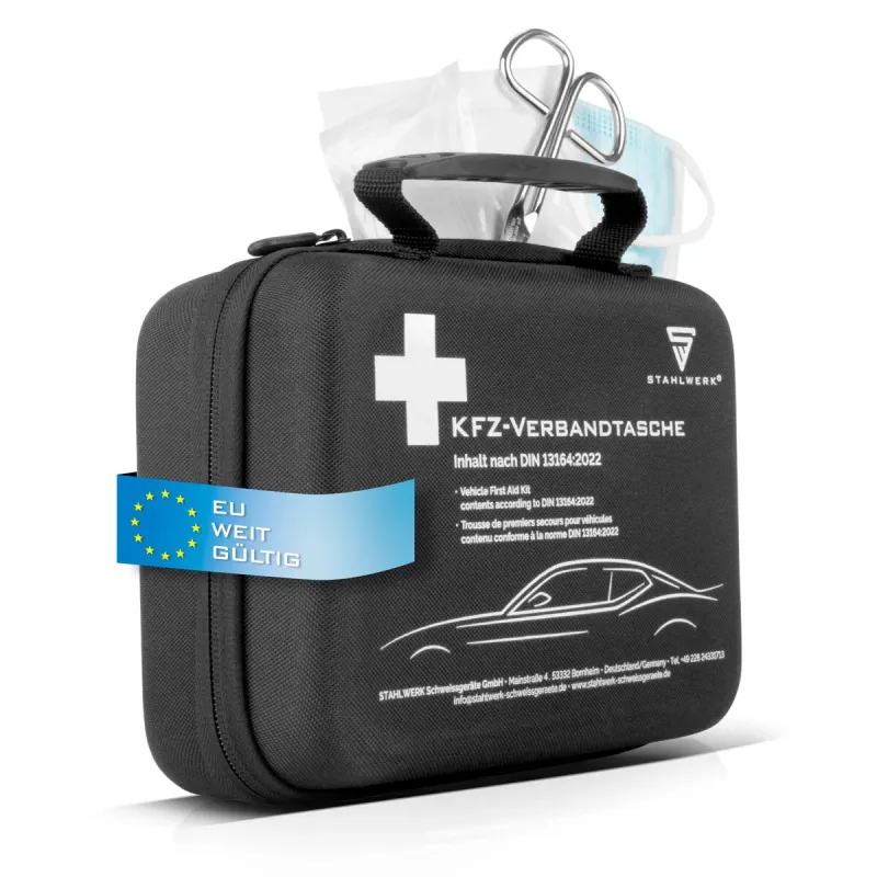 STAHLWERK Kfz Verbandstasche nach aktueller DIN 13164 | Kfz Verbandskasten europaweit einsetzbar | Erste Hilfe Set Auto St...