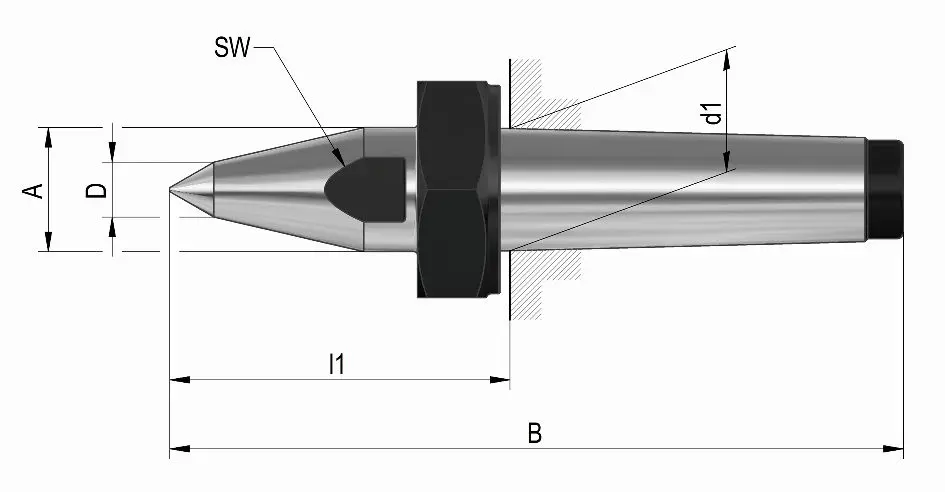 Röhm Feste Zentrierspitzen Morsekegel 5 ähnlich DIN 807 volle Spitze mit Abdrückmutter 249578